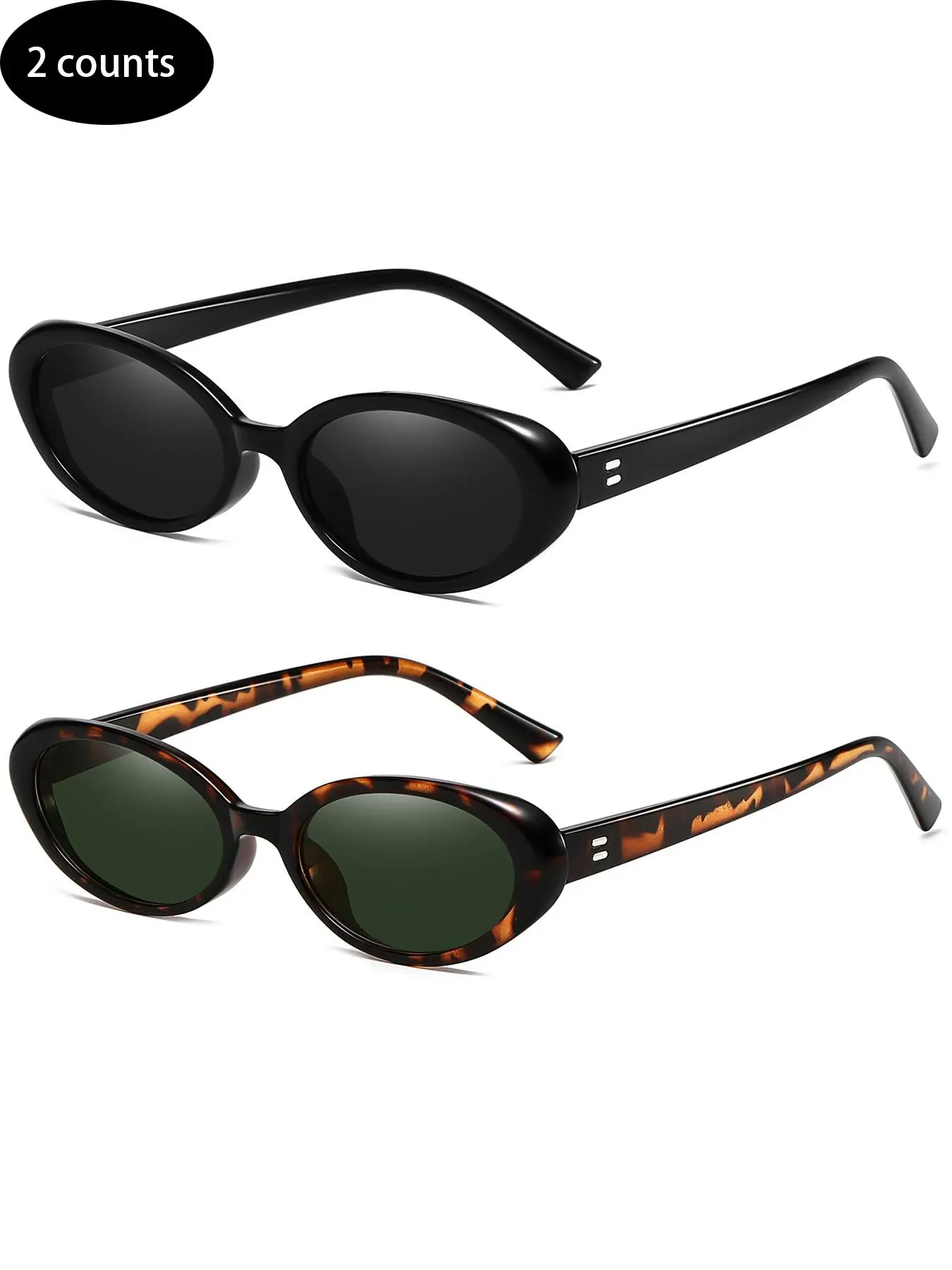 2pcs Retro Oval Glasses, Unisex Fashion Small Oval Frames, Vintage Leopard Pattern, Decorative Lenses, All Seasons