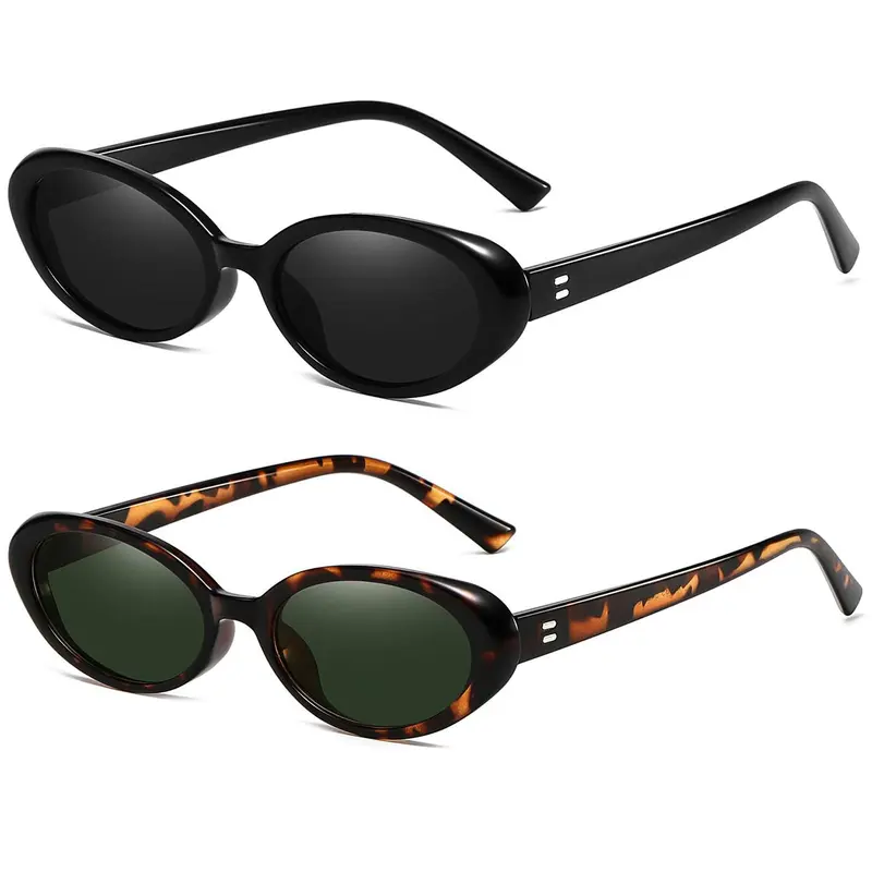 2pcs Retro Oval Glasses, Unisex Fashion Small Oval Frames, Vintage Leopard Pattern, Decorative Lenses, All Seasons, Fashion Accessory Eyewear