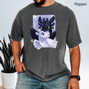Men's How To Train Your Dragon Casual Graphic Tee - Short-Sleeve, Round Neck, Toothless & Light Fury Valentine Couple Shirt, Breathable Cotton T-Shirt