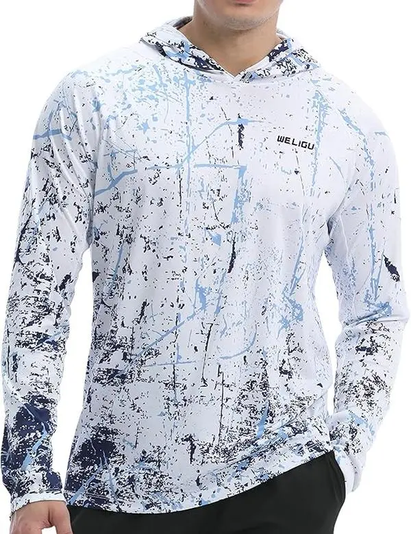 WELIGU Men's UPF 50+ Sun Hoodie, Lightweight Quick-Dry Long Sleeve for Fishing, Beach, Water Sports and Outdoor Work