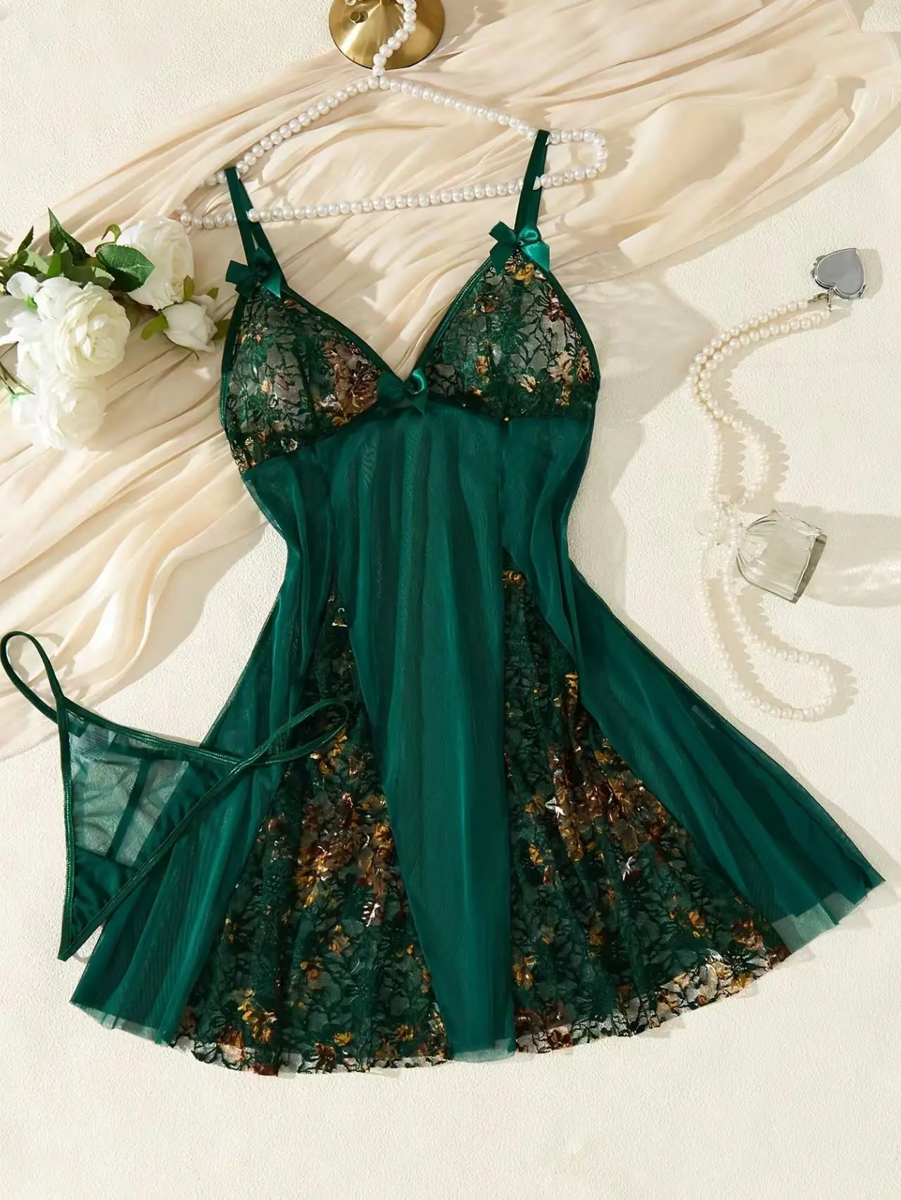 Women's Forest Green Fitted Sleeveless Babydoll Nightdress - Spaghetti Strap Lingerie Women, Contrast Lace Dark Lace Backless Nightdresses, Pearl Detail All-Season Sleepwear & Loungewear - TikTok Shop Women's Forest Green Fitted Sleeveless Babydoll Nightdress - Spaghetti Strap Lingerie Women, Contrast Lace Dark Lace Backless Nightdresses, Pearl Detail All-Season Sleepwear & Loungewear - TikTok Shop