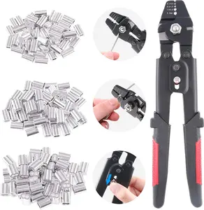 Sanuke Wire Rope Crimping Tool for 3/64 1/16 5/64 inch Aluminum Crimping Loop Sleeves Kit with 160pcs Aluminum Crimping Loop Sleeve and 10pcs Stainless Steel Thimble