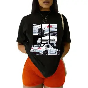 White Car Sports Car Tween Boy Casual Short Sleeve Round Neck T-Shirt. Cotton Blend Suitable For Summer Tik Tok Shop T-Shirt Breathable Knitted Streetwear Streetwear Shortsleeve Tshirt