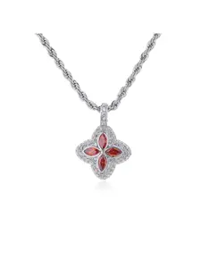 Multicolor CZ Four Leaf Clover Necklace, Copper Base Cubic Zirconia Pendant, Twisted Chain, Street Style Unisex Jewelry for Women Men, Everyday Party Layered Accessory