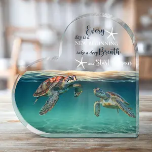 Turtle Pattern Acrylic Plaque, 1 Count Heart Shaped Acrylic Ornament, Desk Decor for Home Room Office, Gift for Friend Bestie
