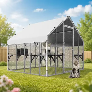 YITAHOME 94 Inch Catio Outdoor Cat Enclosure, Metal Outdoor Cat House for Multiple Cats, Cat Cage with Weatherproof Roof, 7 Platforms, 2 Resting Box and Cat Hammock Bed