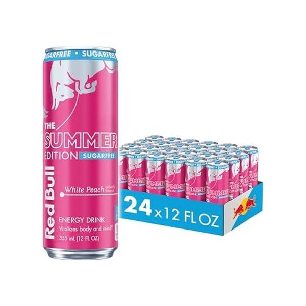 Red Bull Summer Edition Energy Drink, White Peach Sugar Free, 12 Fl. Oz., Case of 24 Cans, with 114Mg Caffeine, Taurine & B Vitamins Red Bull Beverage