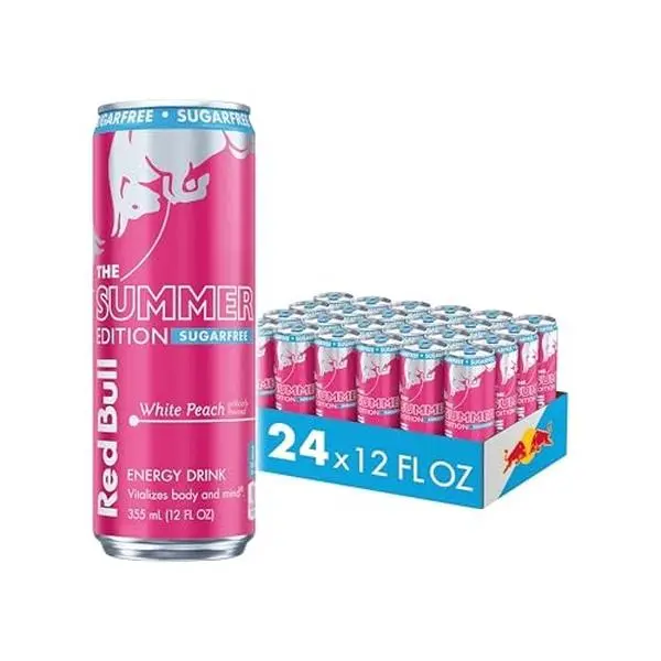 Red Bull Summer Edition Energy Drink, White Peach Sugar Free, 12 Fl. Oz., Case of 24 Cans, with 114Mg Caffeine, Taurine & B Vitamins Red Bull Beverage