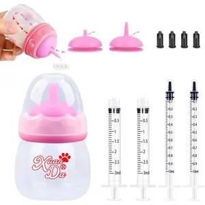 Pet Feeding Bottle and Syringes,60ml Nursing Bottle, 3 Sizes Nipples with Ventilation Valve Resistant Tearing Perfect for Puppies, Kittens, Small Wildlife (Pink)