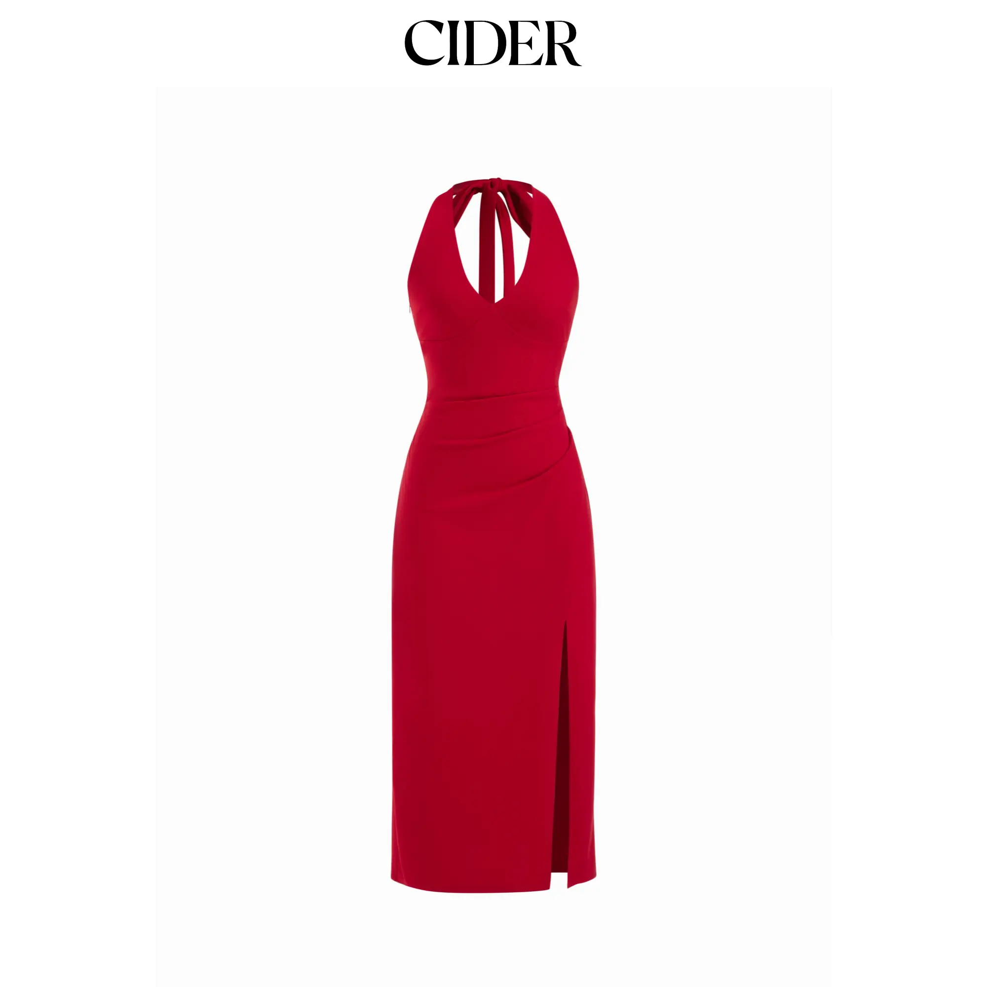 Cider Halter Neck Backless Split Ruched Bobycon Maxi Dress