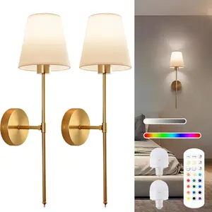 Battery Powered Wall Light Set, Rechargeable Wireless Lamp with Remote Control, 5000mah Adjustable RGB Bulb, 15 Colors