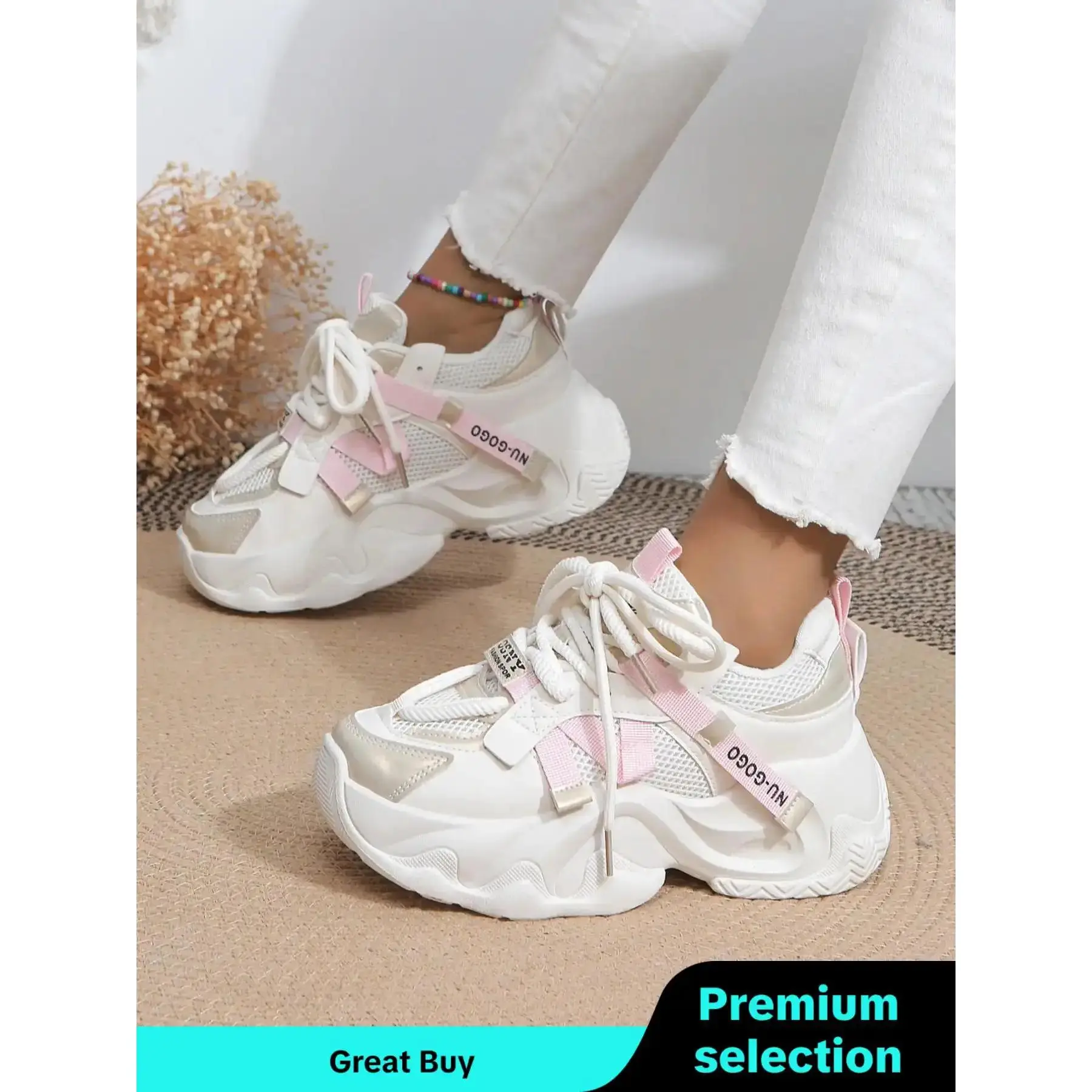 Tanaya Women's Bootlace Worm Lace Up Front Platform Sneakers, Summer Casual Comfortable Sporty Chunky Sneakers, Round Toe Chunky Sneakers for Daily Walking Shoes, Fall Outfits for Women, Fall Freshness