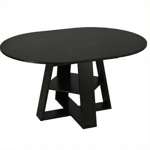 43.3in-59in Extendable Round Dining Table for 4-8,Modern Kitchen Oval Dining Table with Removable Leaves Space Saving,Wood Base with Storage Shelf for Kitchen Living Room (Black)