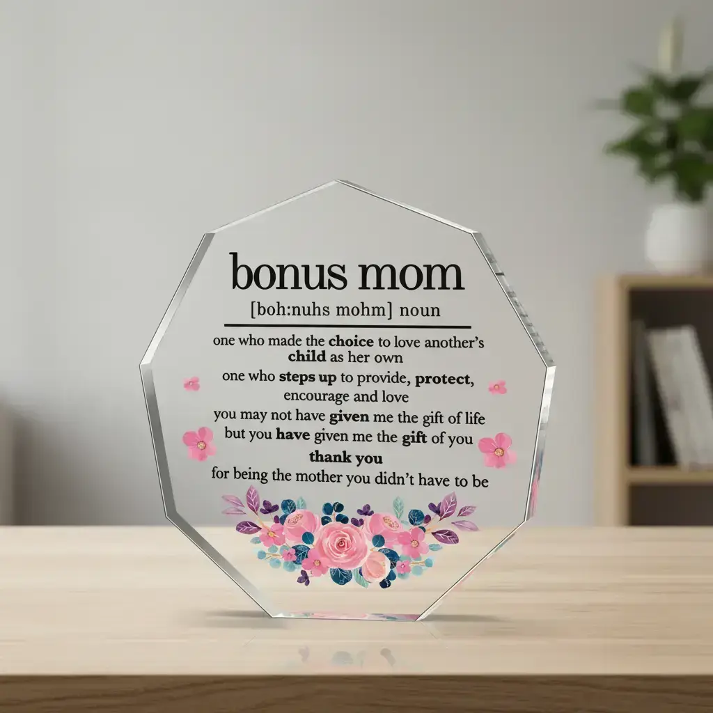 Flower & Letter Pattern Acrylic Signage Plaque, 1/9 Counts Creative Mom/Family Themed Desktop Decorative, Encouragement Birthday Gift for Mom, Floral Decoration Items, Desk Signs Ornament