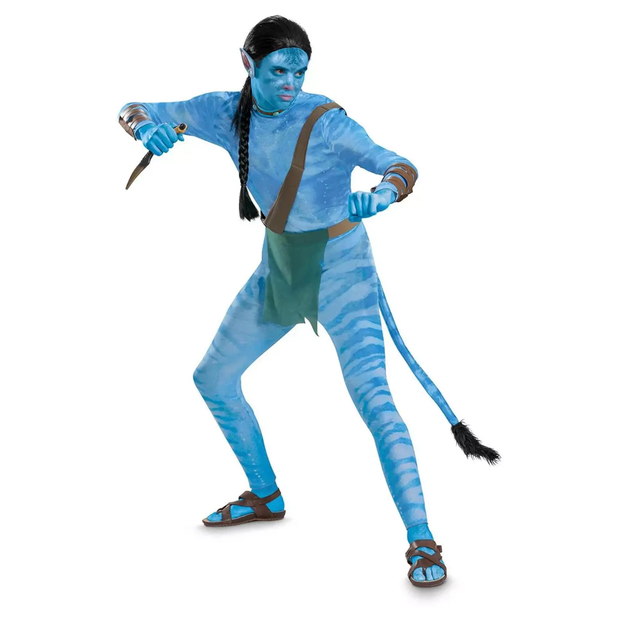 Men's Deluxe Sci-Fi Alien Costume, Full Body Striped Jumpsuit with Tail for Adult Halloween Menswear and Cosplay, Clothes