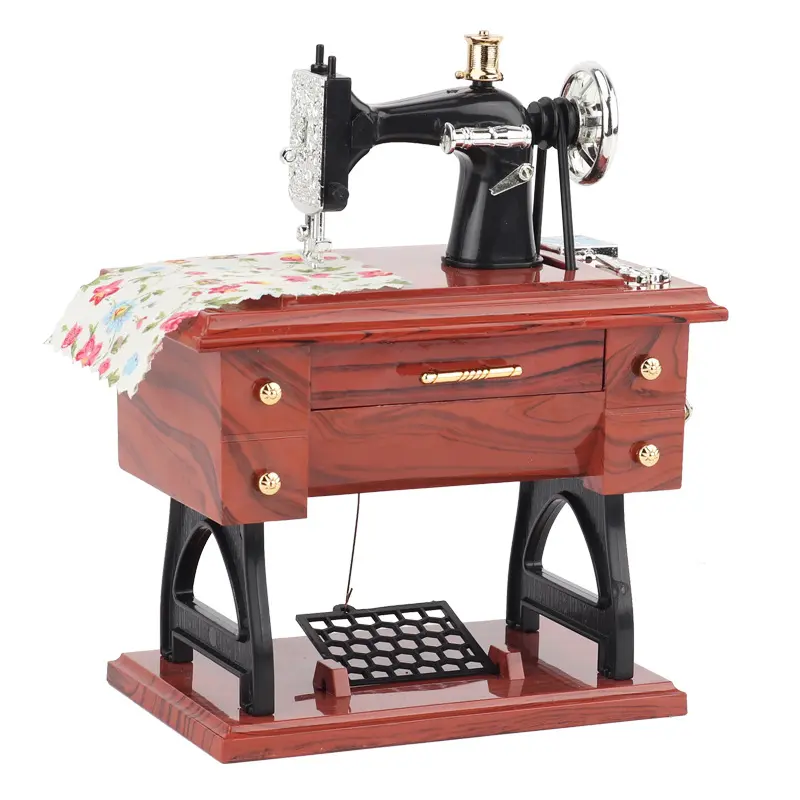 Mini sewing machine style plastic music box, desk decoration, home decoration, toy, suitable for children, sewing machine style, interesting and novel, suitable for giving as a gift to friends