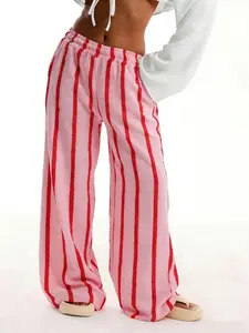 women's bohemian-style, Boho wide-leg pants, with high-waisted drawstring and relaxed fit, ideal for summer beach vacations and everyday casual wear, made from comfortable loose-fitting fabric, suitable for various occasions