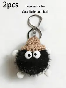 Cute Coal Ball Plush Keychain, 2pcs Soft Fabric Bag Charm, Inspired by Ghibli Animation, Trendy Kawaii Style Accessory