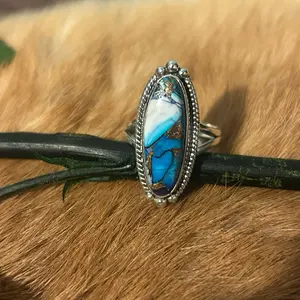 Sterling Silver (925) Copper Turquoise Ring (Size 10)