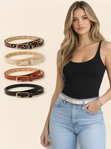 4pcs Women's Elegant Belt Set, Fashionable Waist Belts for Daily Wear & Stylish, Perfect Gift Idea for Women, Adjustable Belt, Trendy Versatile Buckle