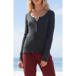 John Galt Women's Black Zelly Ribbed Long Sleeve Top