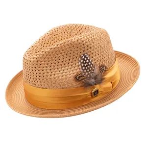 Men's Cognac Mesh Fedora Hat - Montique Pinch Crown Fedora