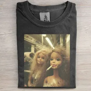 SMOKING BARBIE GIRL SHORT SLEEVED T-SHIRT, Short Sleeve Crew Neck T-Shir, Unisex Cotton T-Shirt, Menswear, Womenswear