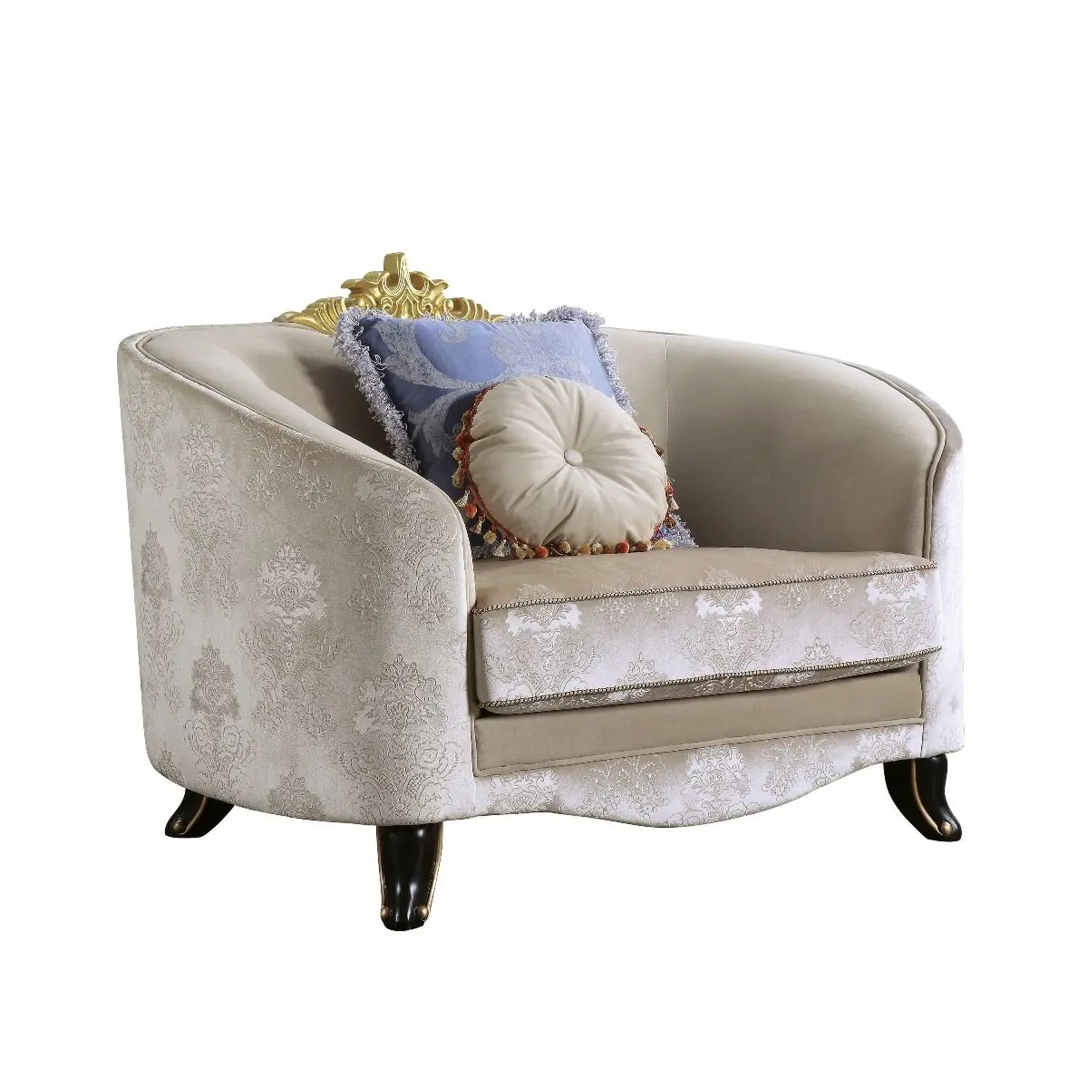 Acme 53947 Rosdorf Park Quane Sheridan Oversized Upholstered Accent Chair - Black Wood Finish, Cream Fabric, Modern Design, Interior Living Room Lounge Furniture