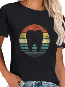 cotton Dentist Gifts Dental Assistant Hygienist Retro Molar Tooth T-Shirt casual Fashion graphic tees women