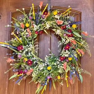 24 Inch Spring, Summer Wreath for Front Door Decoration, Artificial Wreath with Daisies and Lavender, Suitable for Indoor, Outdoor and Easter, Wedding Decoration Wreath, St. Patrick's Day Decoration Celebration Use