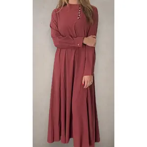Pearl Side Button-Up Abaya Maroon