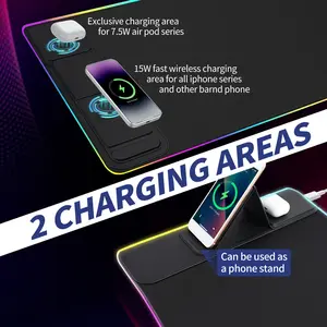 New Product RGB Wireless Charging Mouse Pad 31.5x15.8 Inches with 24 Lighting Effects Non-Slip Base Waterproof Ultra-Smooth Surface Gaming Desk Accessories for Gamers mouse  pads