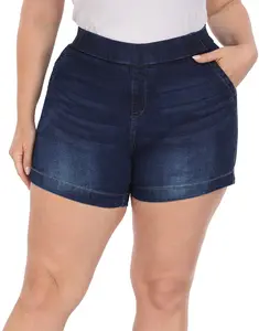 HDE Women’s Plus Size High Waisted Stretch Denim Pull-On Jean Shorts with Pockets