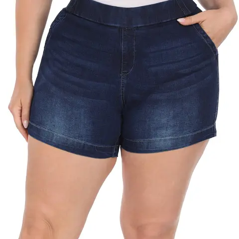HDE Women’s Plus Size Jean Shorts - High-Waisted Stretch Denim Pull-On Button Bottoms with Front and Back Pockets, Tummy Control, Extra Large Shorts for Outdoor Use, High Waist Smooths Your Midsection