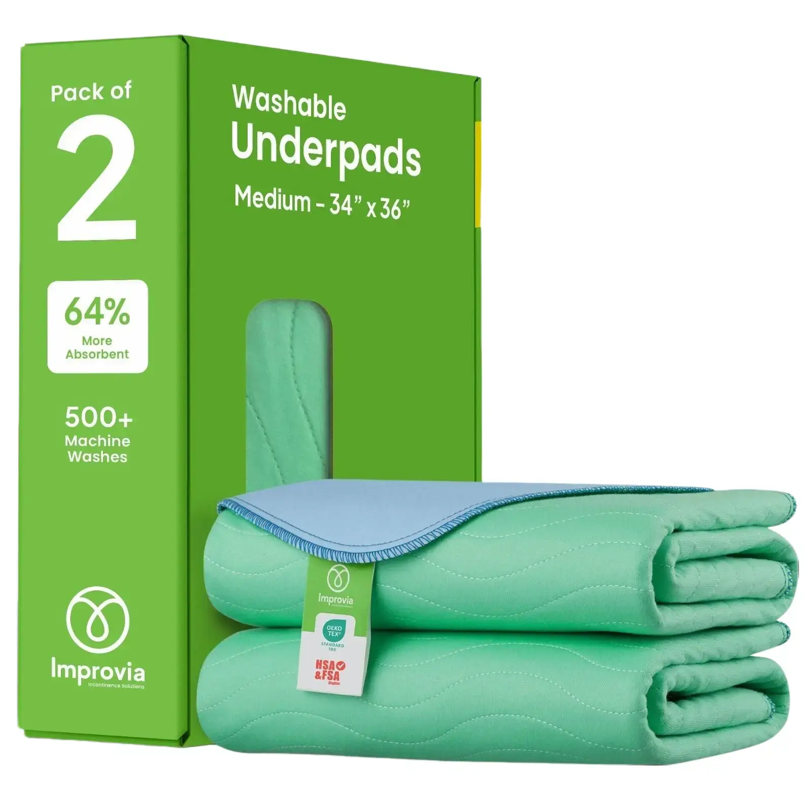 Washable & Reusable Incontinence Underpads, 36 x 34 Inch High Absorbent Polyester Bed Pad with Self-Drying Technology and 35% Rayon Core, 34"X36", Faster And More Effective Fluid Absorption, Rayon Blend