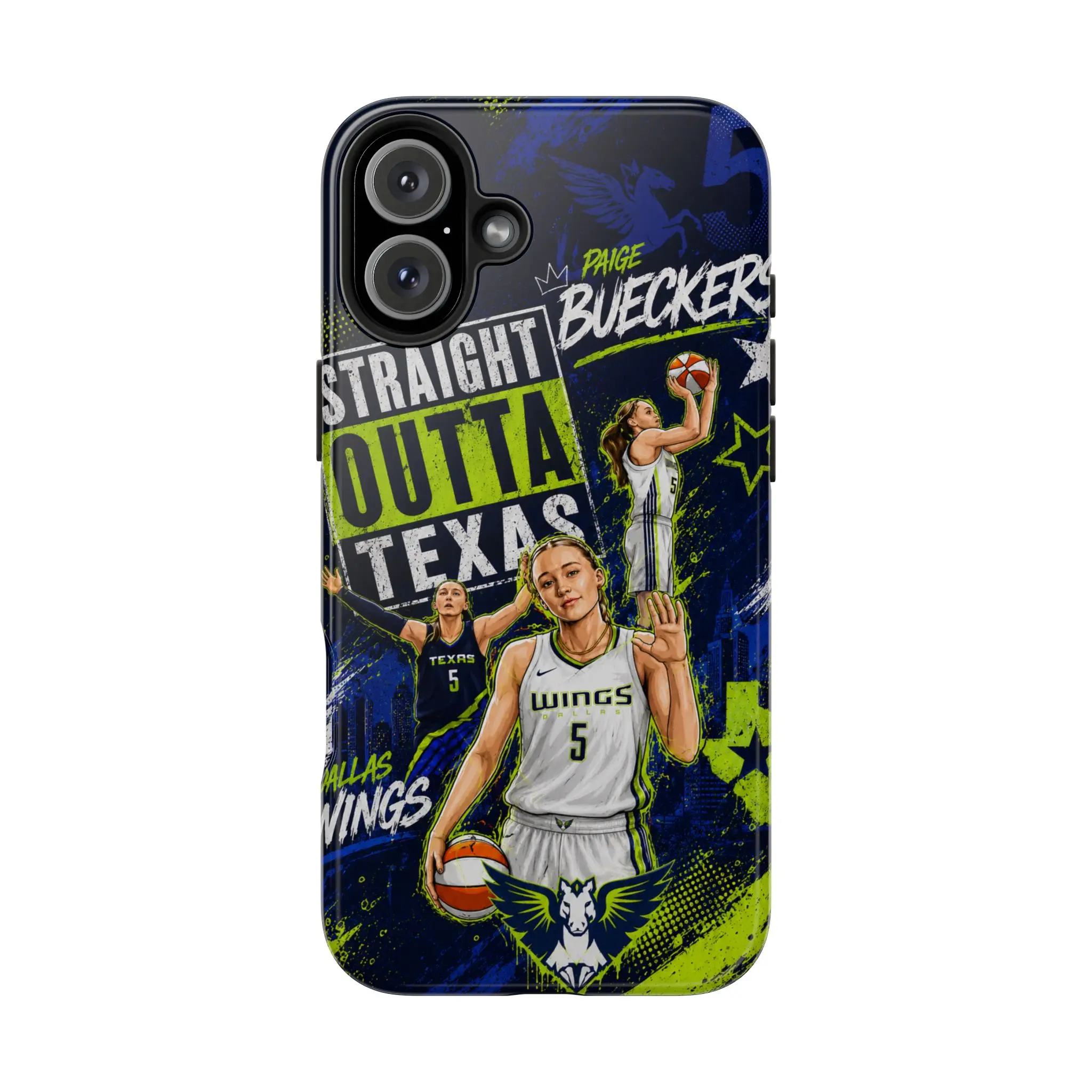 Women's Pro Basketball Paige B Phone Case | Straight Outta Texas Number 5 Player Graphic Cover | Navy Blue and Neon Green Grunge Tech Accessory for iPhone and Galaxy | Ultimate Gift for Texas Hoops Lovers