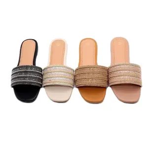 Women's Rhinestone Slide Sandals Sparkly Slip-On Flats for Summer Glam with Glamorous Rhinestone Detailing and Comfortable Flat Sole