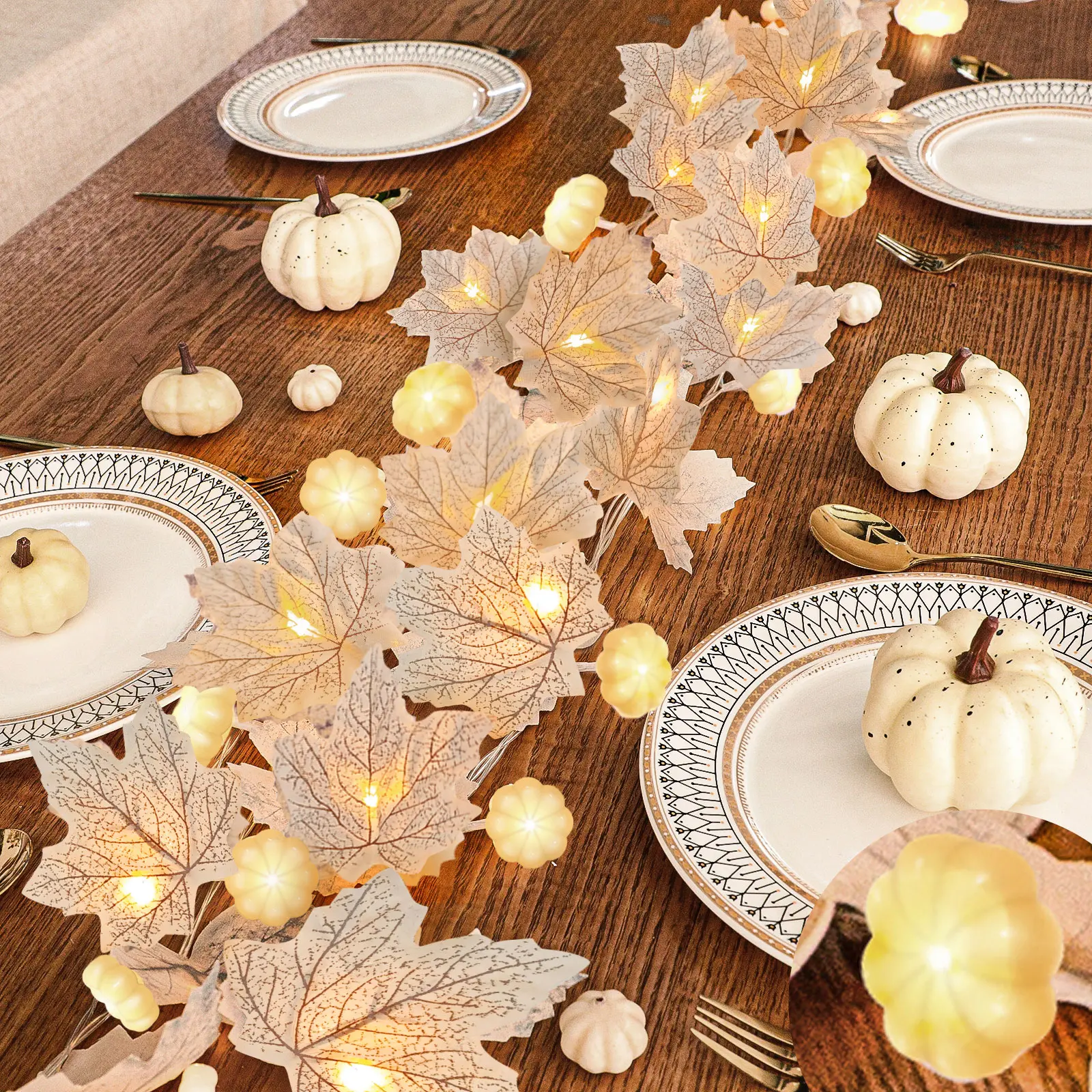 3D Pumpkin Lights & 40 LED, 2 Pack Fall Garland Fall Decor, Total 13Ft Maples Leaf Garland Fall Lights Thanksgiving Decorations for Home Indoor Outdoor Mantle Fireplace Porch Table Decor