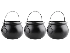 PMU 3 pack 8 Inch Halloween Cauldron - Blow Mold Plastic Party Accessory - Candy Holder for Kids - Halloween Party Favors & Supplies - Perfect for Trick or Treat - Black