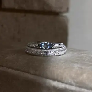 "Sea Salt Summer" Solid Shell Carving Moissanite Blue Diamond Silver Ring Pair Ring Exquisite Elegant Versatile