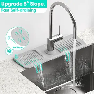 17X5 Inch Silicone Faucet Mat with Button Splash Guard Water Catcher Mat Durable Kitchen Sink Protector Splash Guard for Sink Easy Drainage in Kitchen Bathroom Laundry Room Bar