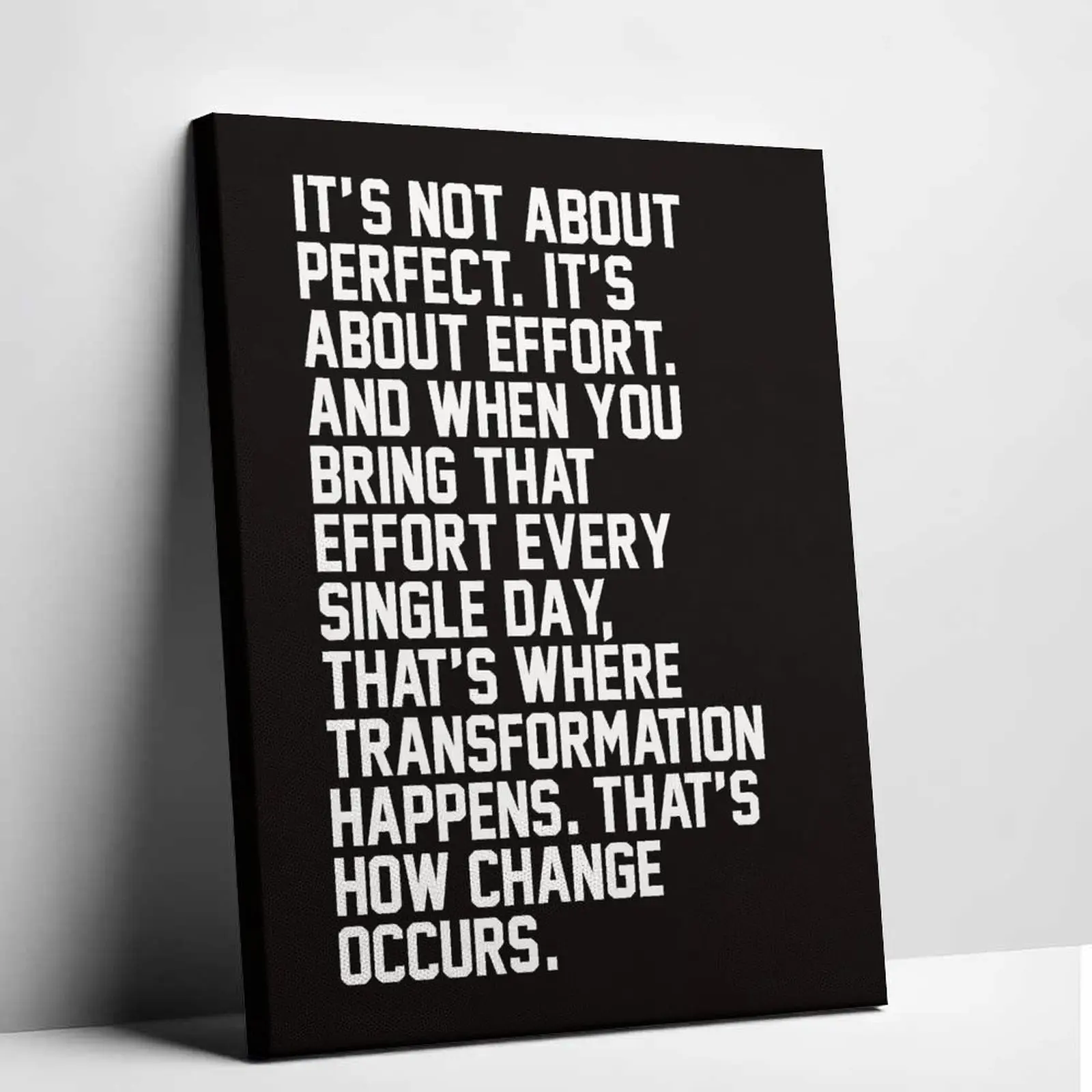 Motivational Workout Quote Canvas Print, "It's About Effort" Black & White Unframed Fitness Poster, Home Gym Wall Decor