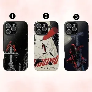 "Daredevil" Superhero iPhone Case — Dark Comic-Style Vigilante Aesthetic Phone Cover featuring the Red-Suited Hero on a Rooftop at Night; Compatible with iPhone 11–17 Pro Max/Plus Series and Samsung Galaxy S23–25 Series
