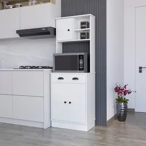 Microwave Storage Stand with 3-Doors and Drawer Arlington, White