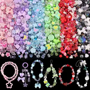 Mixed Color for Bracelet Making, Bow Flower Butterfly Star Heart Charms for Jewelry Making, DIY Necklace Keychain Phone Charm, Acrylic Beads Mix