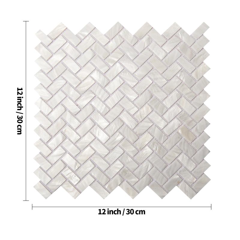 Art3d White Mother of Pearl Shell Tile 12x12 Natural MOP 10 Sheets Cover 10 Sq Ft Waterproof Backsplash Shower Wall Tile Herringbone Pattern
