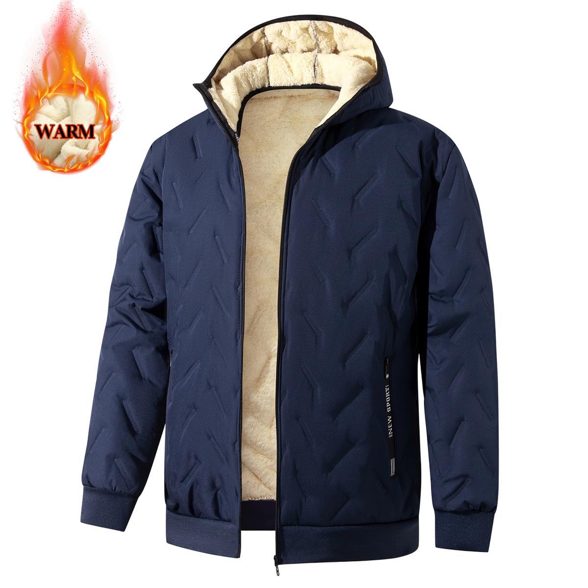 Men's Padded Hooded Jacket - Menswear Top with Full-Zip Fleece Lining, Side Pockets, Poly Fabric, Lightweight Non-Bulky Casual Design - Ideal for Freezing Mornings, Camping, Jackets, Tops