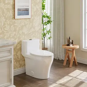 One-Piece Toilets, Low Water Tank, ADA Compliant Comfort Height Elongated Bowl, Dual Flush Top Buttons 1.28/0.8 GPF (3/4.8L), Powerful Flush & Low Tank, Modern Ceramic Toilet for Small Bathroom