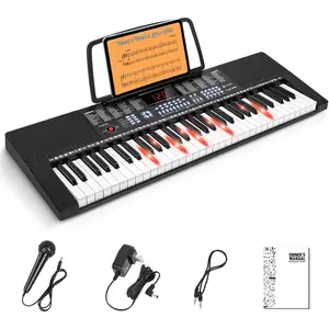 61-Key Light-Up Keyboard Piano for Beginners, 350  & Timbres, 3 Teaching Modes, With Microphone, Black