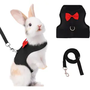 Rabbit Harness and Leash Set with Cute Bow, Soft Breathable Mesh Vest Harness for Rabbits Kitten Ferret Puppy Small Pets Walking Supplies